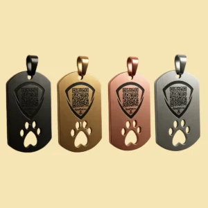 Адресник для собак с QR GeoPet ID стальной армейский жетон с лапой