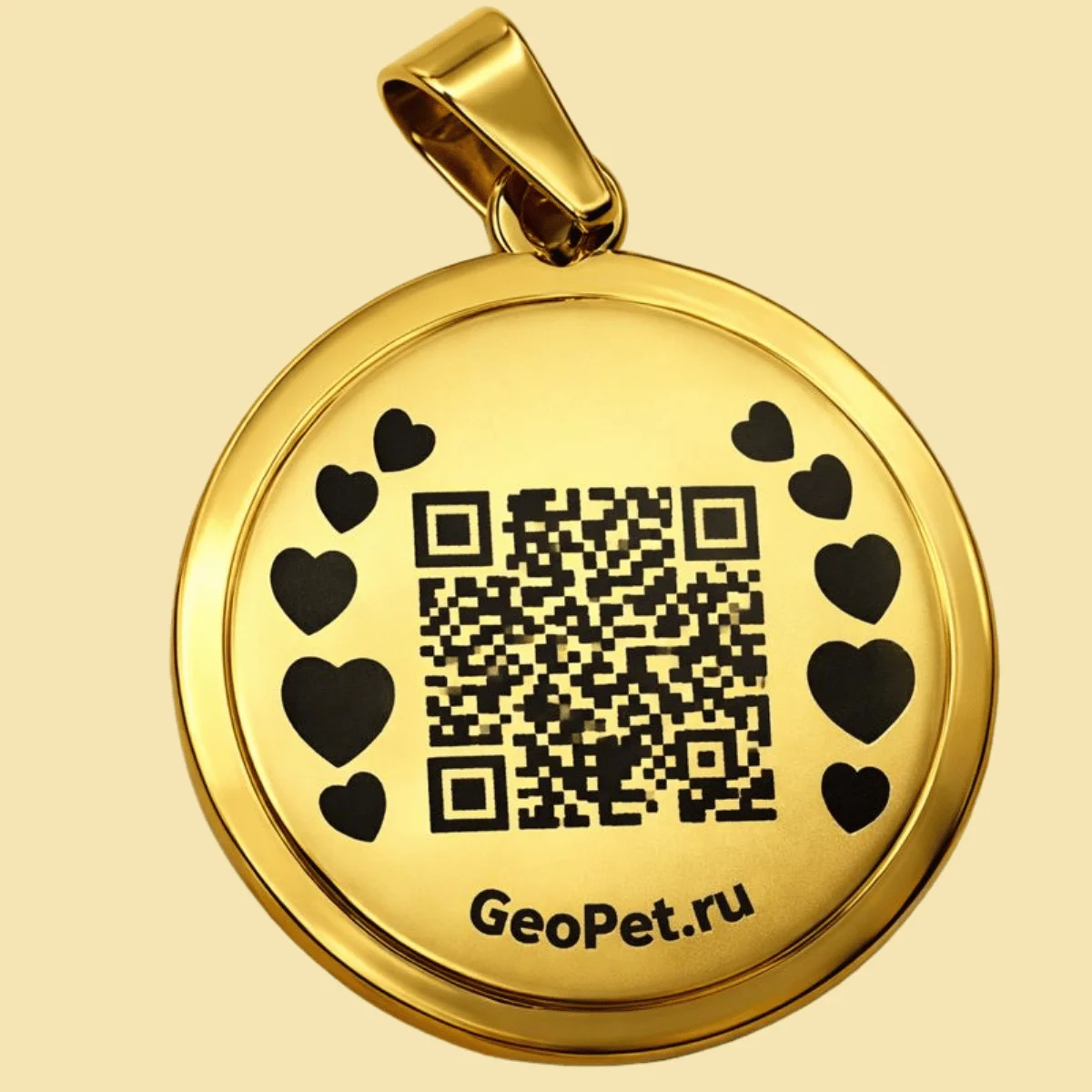 Адресник для собак с QR GeoPet ID стальной круг с рамкой