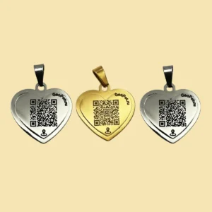 Адресник для собак с QR GeoPet ID стальной сердце с рамкой