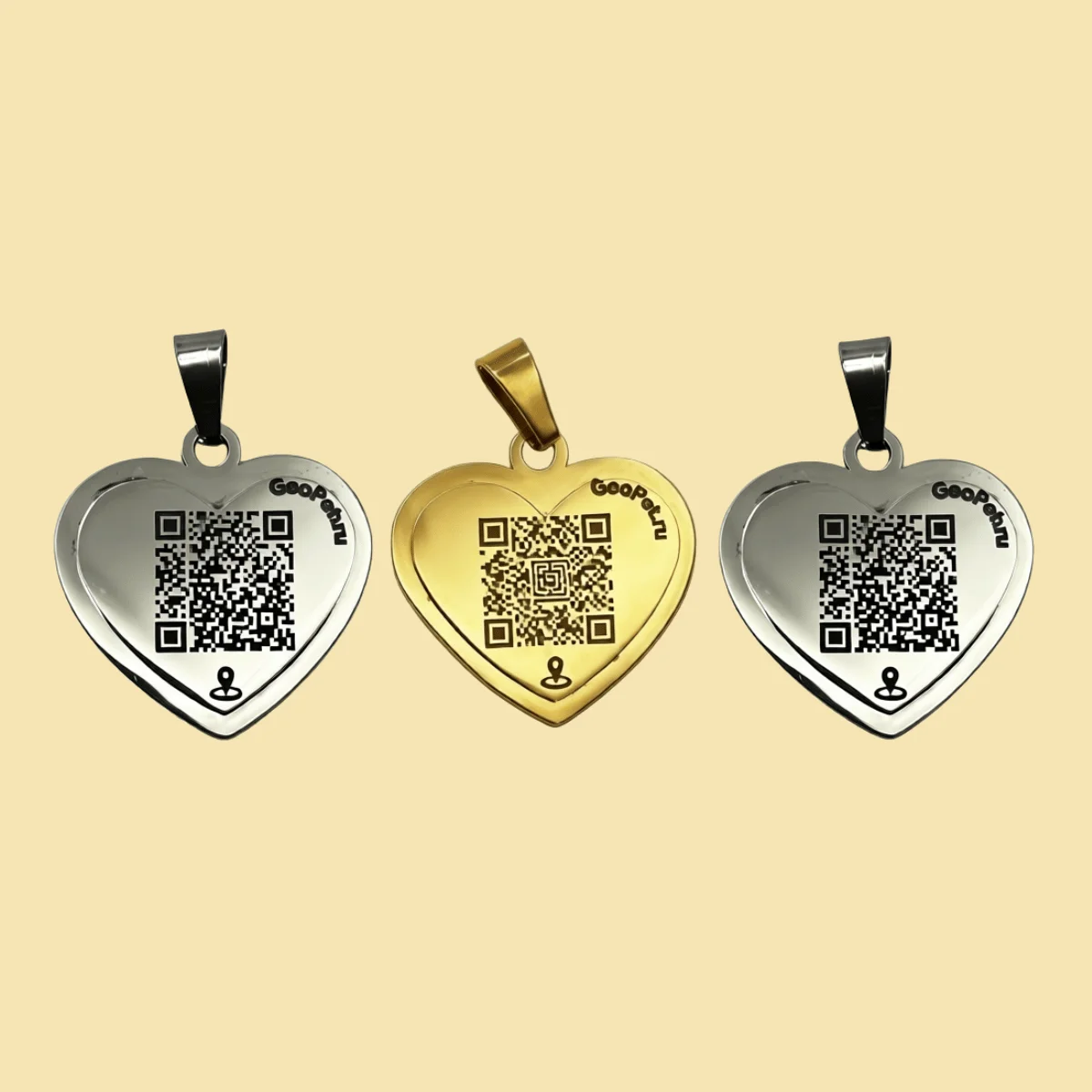Адресник для собак с QR GeoPet ID стальной сердце с рамкой