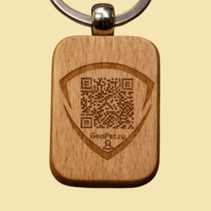 Адресник для собак с QR деревянный прямоугольный щит GeoPet ID