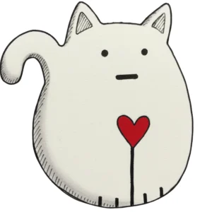 Адресник для кошек с QR пластиковый GeoPet ID Скромняга: белый нарисованный котик с красным сердцем