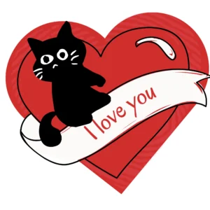 Адресник для кошек с QR пластиковый GeoPet ID Валентинка 3 с черным котом на фоне красного сердца