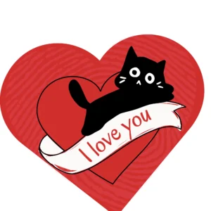 Адресник для кошек с QR пластиковый GeoPet ID Валентинка 4 с черным котом на фоне красного сердца